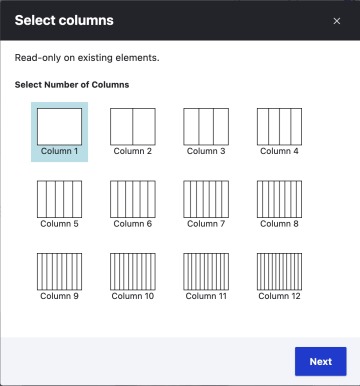 Screenshot of the window where you select how many columns you want in your Bootstrap grid.